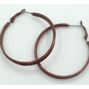 Vintage Copper-Tone Textured Hoop Earrings Lightweight Statement Jewelry